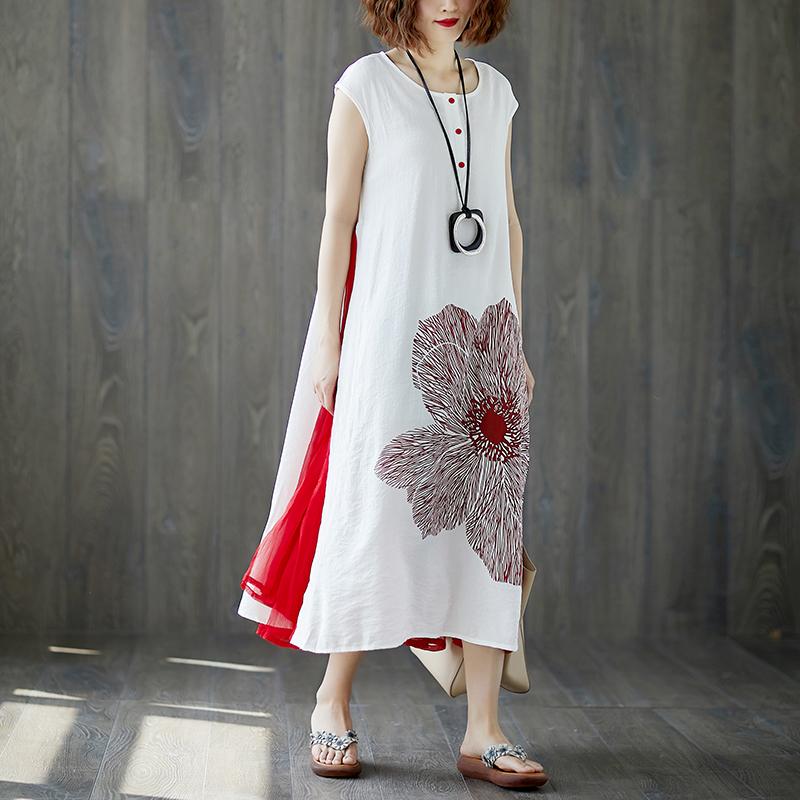 Sleeveless White Retro Boat Neck Summer Long Dress