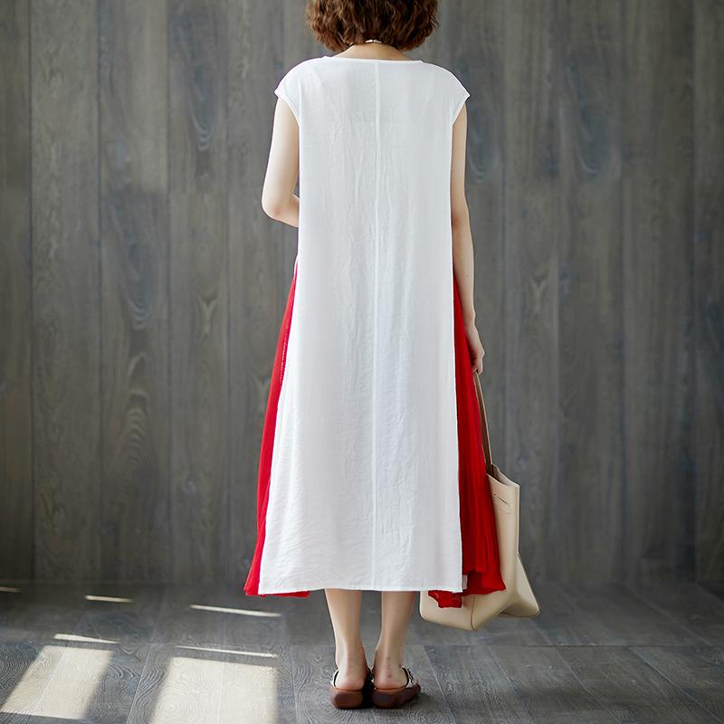 Sleeveless White Retro Boat Neck Summer Long Dress