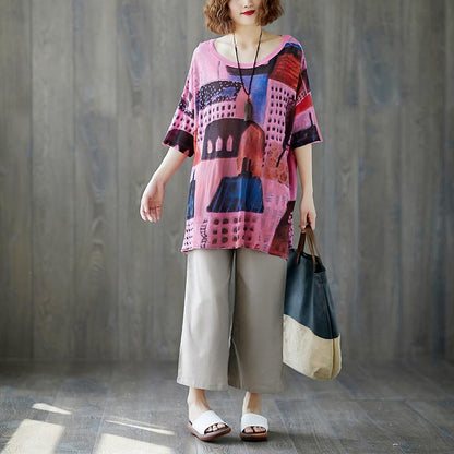 Summer Fabric Casual Short Sleeve Printed Tops