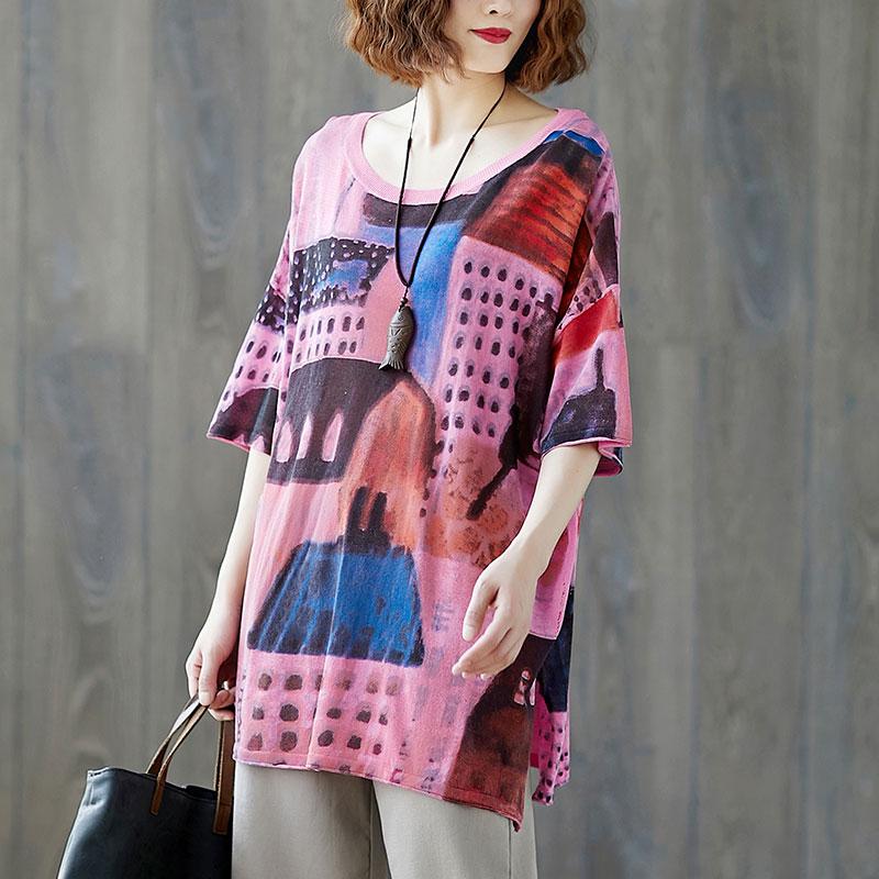 Summer Fabric Casual Short Sleeve Printed Tops