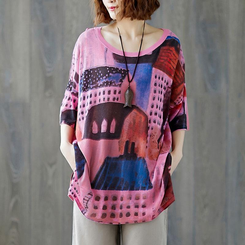 Summer Fabric Casual Short Sleeve Printed Tops