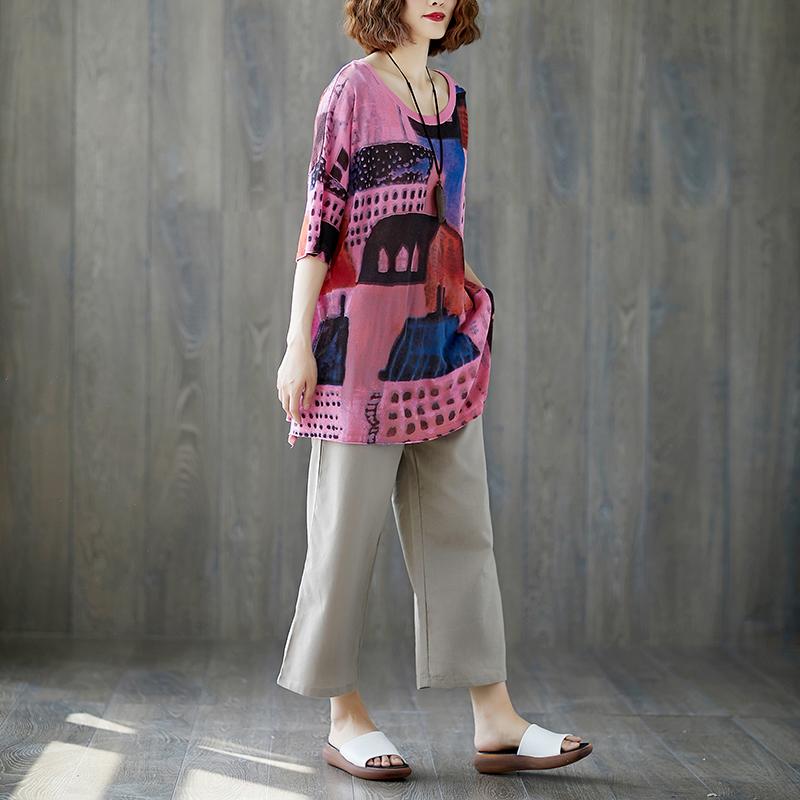 Summer Fabric Casual Short Sleeve Printed Tops