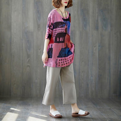 Summer Fabric Casual Short Sleeve Printed Tops