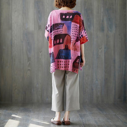 Summer Fabric Casual Short Sleeve Printed Tops