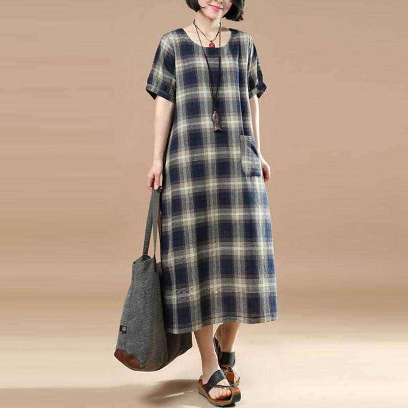 Round Neck Lattice Women Short Sleeve Women Dress