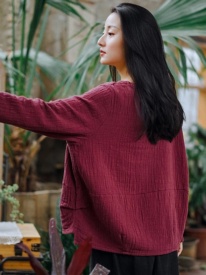 LOOSE HIGH-LOW PLEATED ROUND NECK T-SHIRT