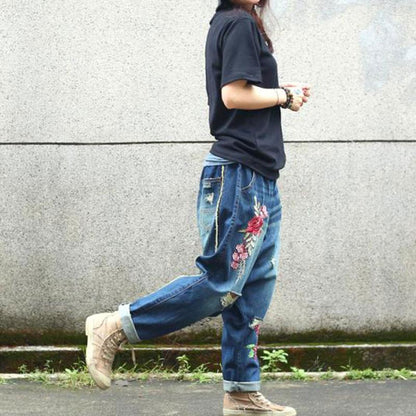 Causal Women Cotton Floral Harem Pants