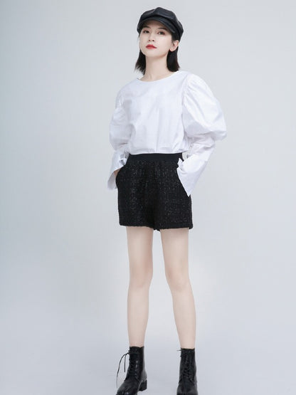 White Puff Sleeve Round Neck Shirt