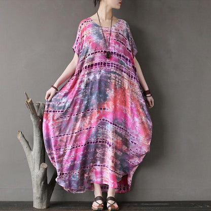Ethnic Summer Round Neck Short Sleeve Printed Dress