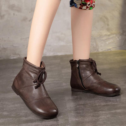 Vintage Lacing Zipper Low Heel Boots