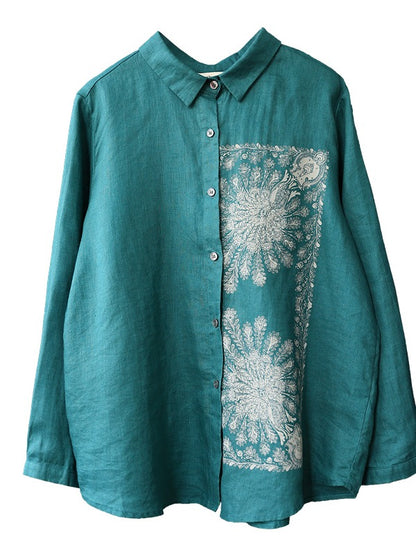 LOOSE CASUAL CROPPED PRINT LAPEL SHIRT