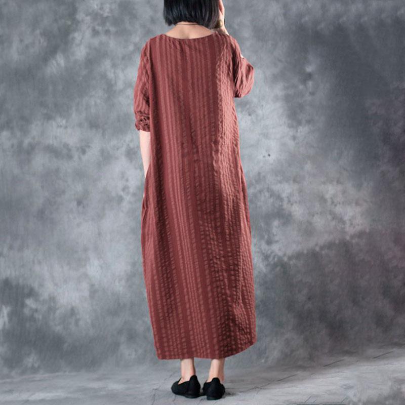 Autumn Loose Round Neck Stripe Long Sleeve Baggy Dress For Women