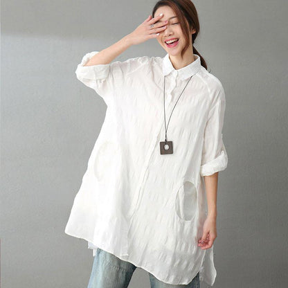 Summer Women Literature Loose White Shirt