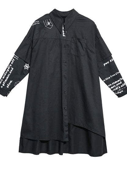 LOOSE STYLISH CROPPED SPLICING PRINT SHIRT