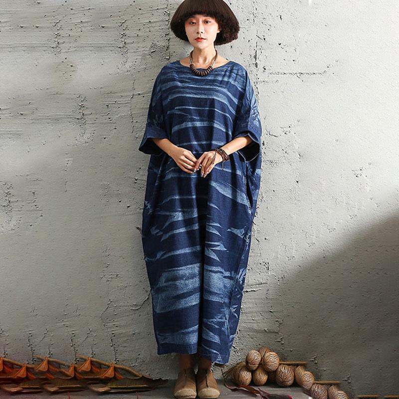 Spring Summer Loose Cotton Linen Short Sleeve Dress