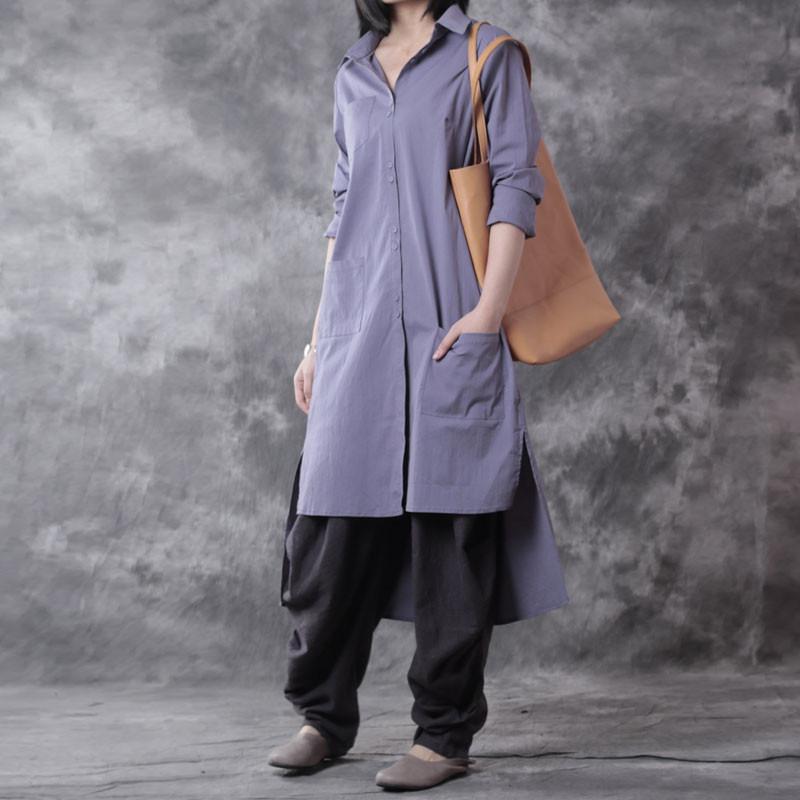 Asymmetrical Elastic Linen Spring Shirt
