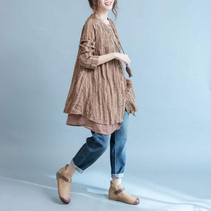 Women cotton linen loose blouse shirt