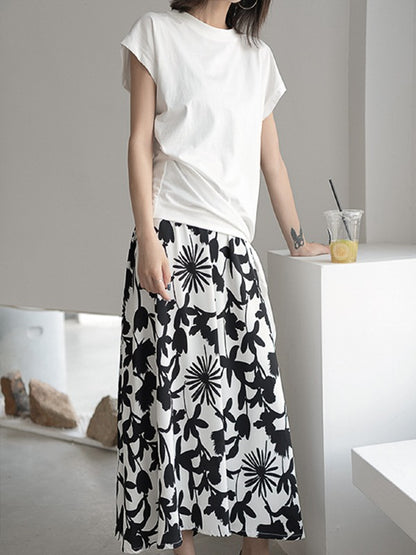 LOOSE COPPED COTTON CHIC DESIGNED LONG T-SHIRTS