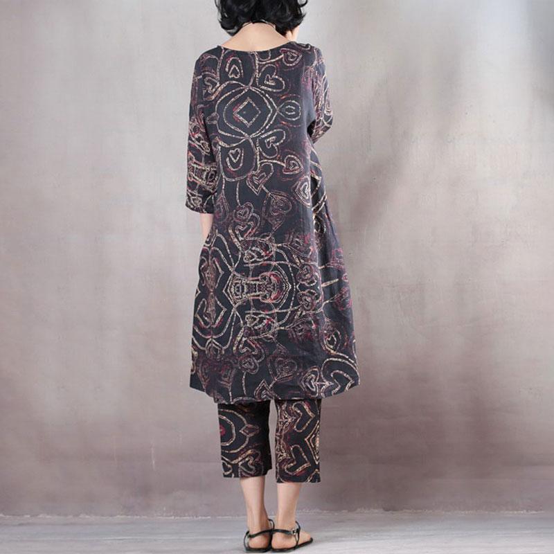 Summer Round Neck Loose Pockets Black Dress