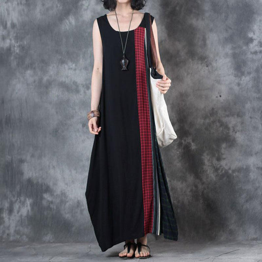 Sleeveless Dresses Stripe Splicing Round Neck Summer Dress