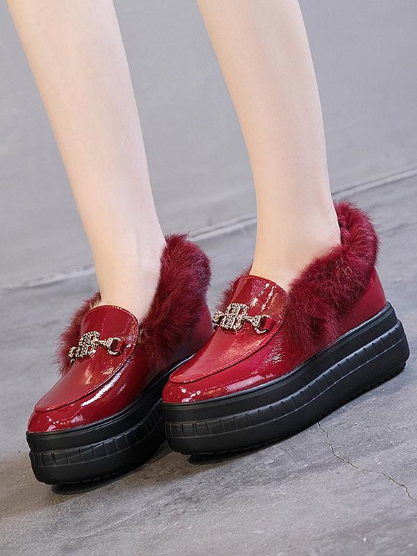 High Platform Buckle Sponge Artificial Rabbit Fur Shoes