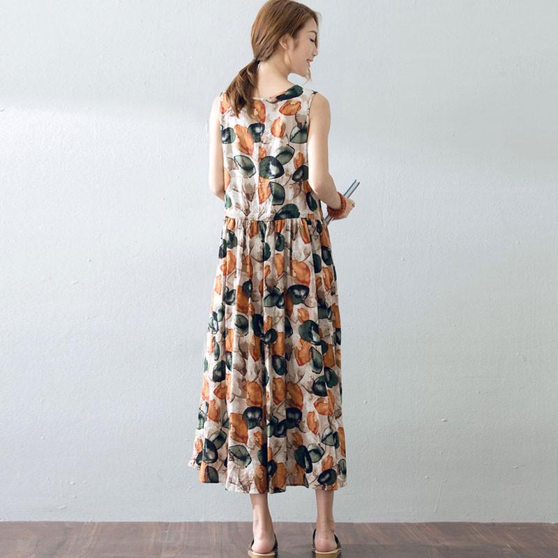 Loose Floral Women Casual Cotton Sleeveless Dress