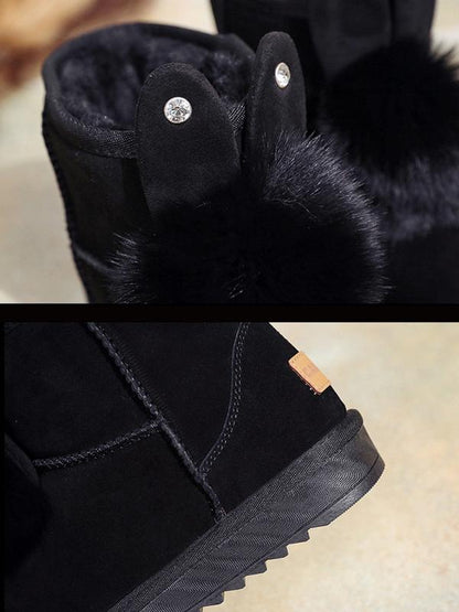 Cute Rabbit Ears Fox Fur Ball Snow Boots Uggs
