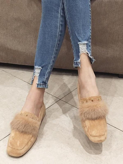 Wool Rivet Artificial Fur With Wild Mary Jane Shoes