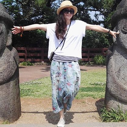Casual Loose Printing Summer Denim Pants in Blue