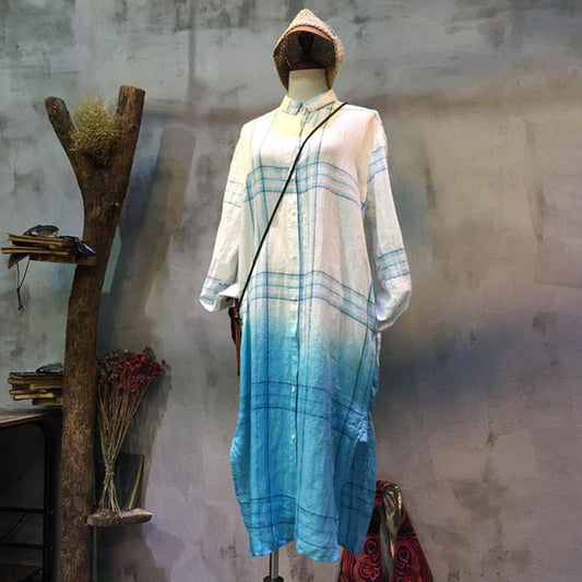 Gradient Linen Lattice Dress