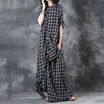 Retro Summer Women Pullover Plaid Plus Size Dress