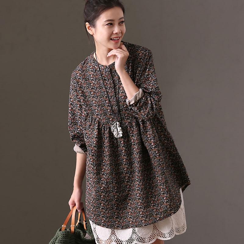 Spring Autumn Women Long Sleeve Floral Printed Shirt