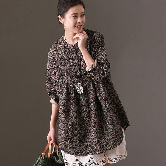 Spring Autumn Women Long Sleeve Floral Printed Shirt