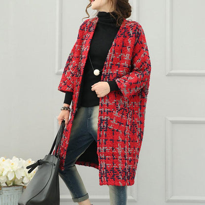 Keep Warm Long Sleeves Cardigan Thick Red Winter Women Coat