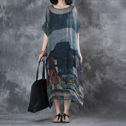 Printing Summer Short Sleeves Round Neck Loose Dress