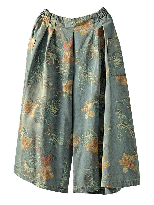 VINTAGE LOOSE PRINT JEAN WIDE-LEG PANTS