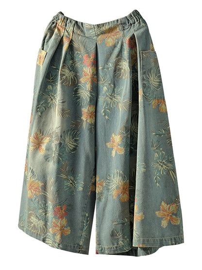 VINTAGE LOOSE PRINT JEAN WIDE-LEG PANTS