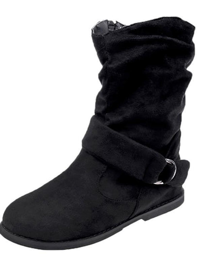 Solid Color Bandage Flat Boots Shoes