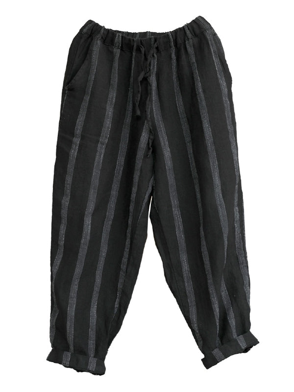VINTAGE CASUAL DRAWSTRING STRIPED HAREM PANTS
