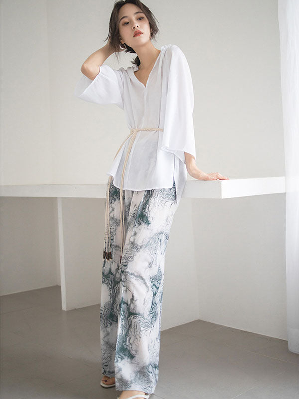 Casual Splash-ink Printed Wide Leg Pants