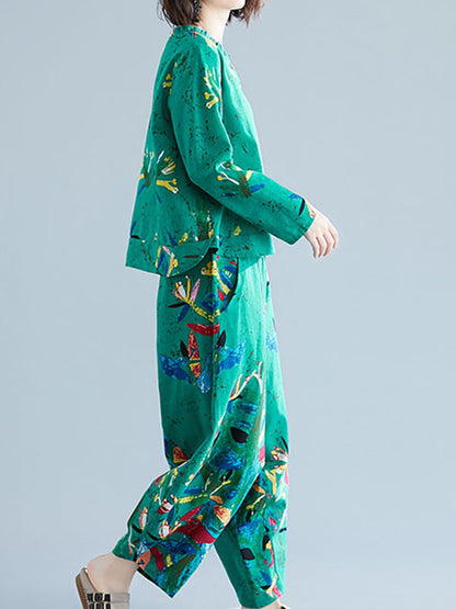 CASUAL FLORAL PRINTED BLOUSES&PANTS SUITS