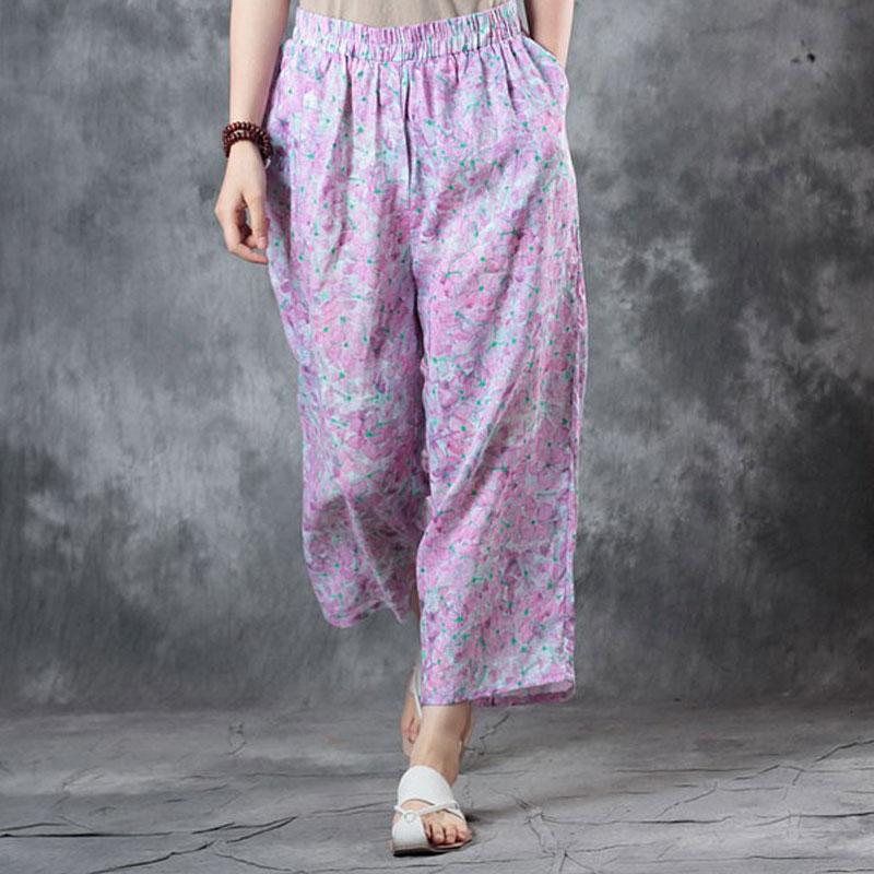Summer Women Casual Floral Long Light Purple Pants