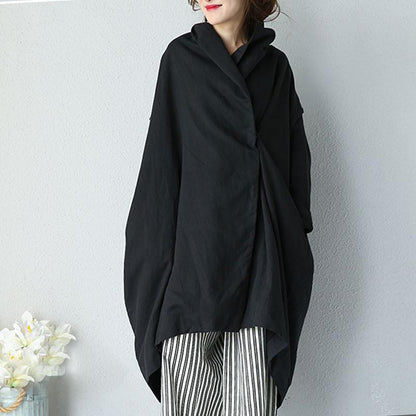 Women Autumn Literature Loose Shoulder Sleeves Black Coat