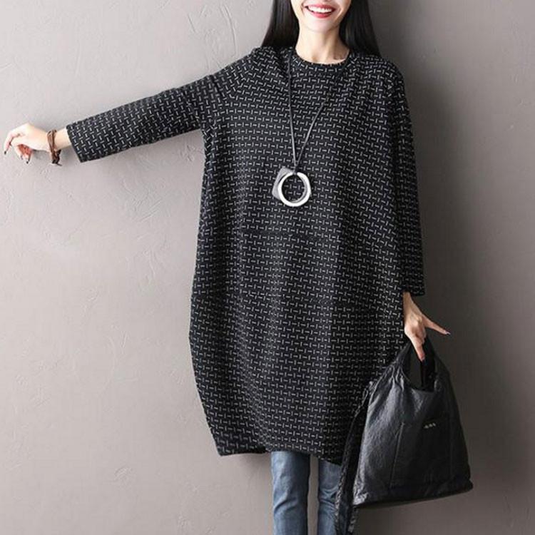 Black Cotton Round Neck Dress