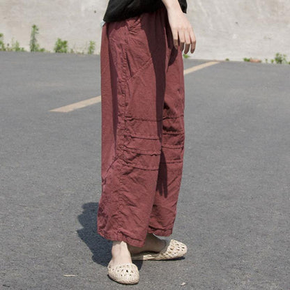 Women Casual Distressed Wine Red Loose Pants