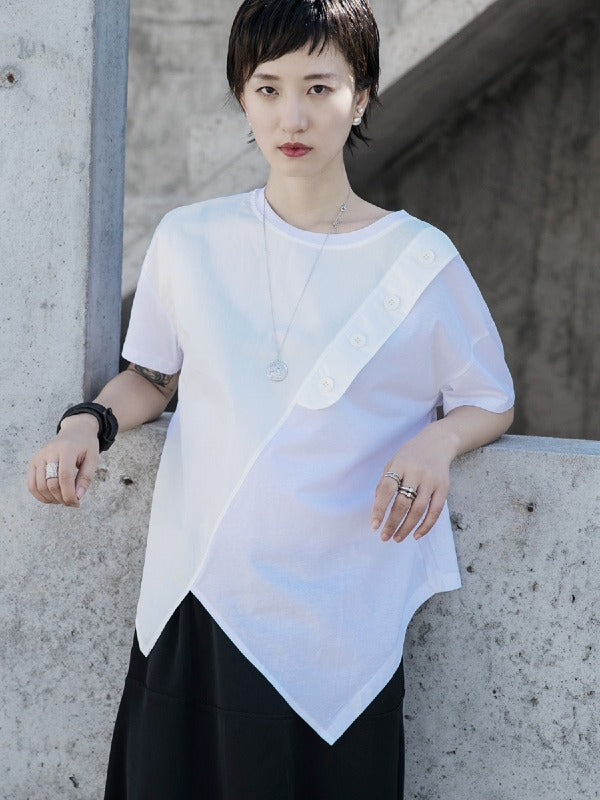 CASUAL LOOSE SPLIT-JOINT BUTTON T-SHIRT