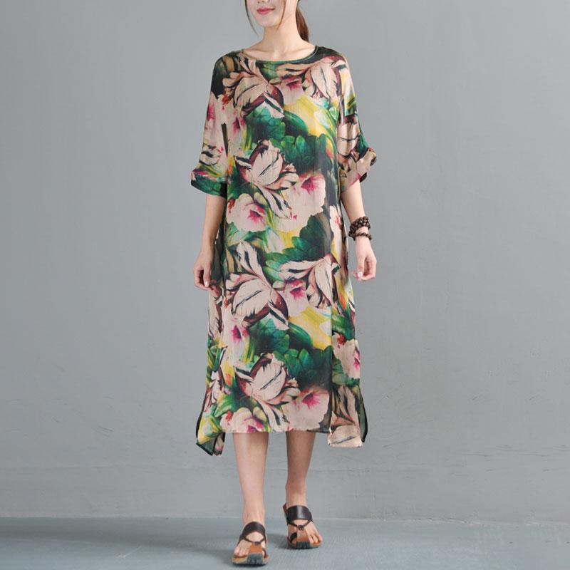 Loose Round Neck Half Sleeve Printed Dress Two Pieces