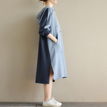 Loose Splicing Hoodies Women Long Sleeve Irregular Dress
