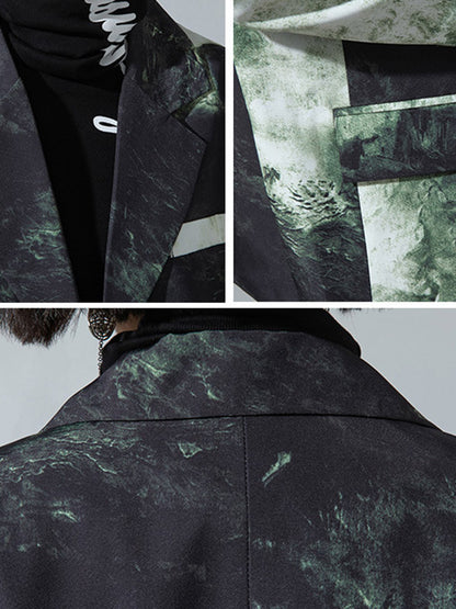 Fashion Tie-Dyed Notched Collar Long Sleeves Blazer