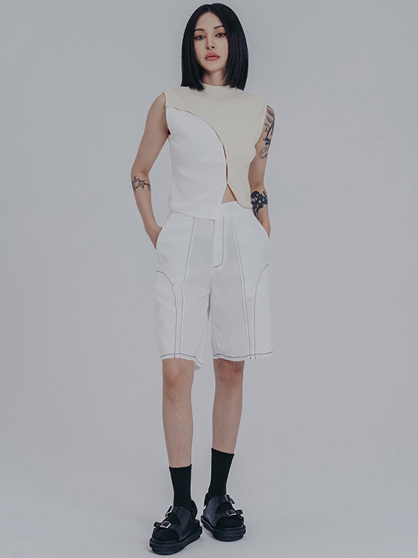 Original Irregular Contrast Color Split-Joint Vest Top